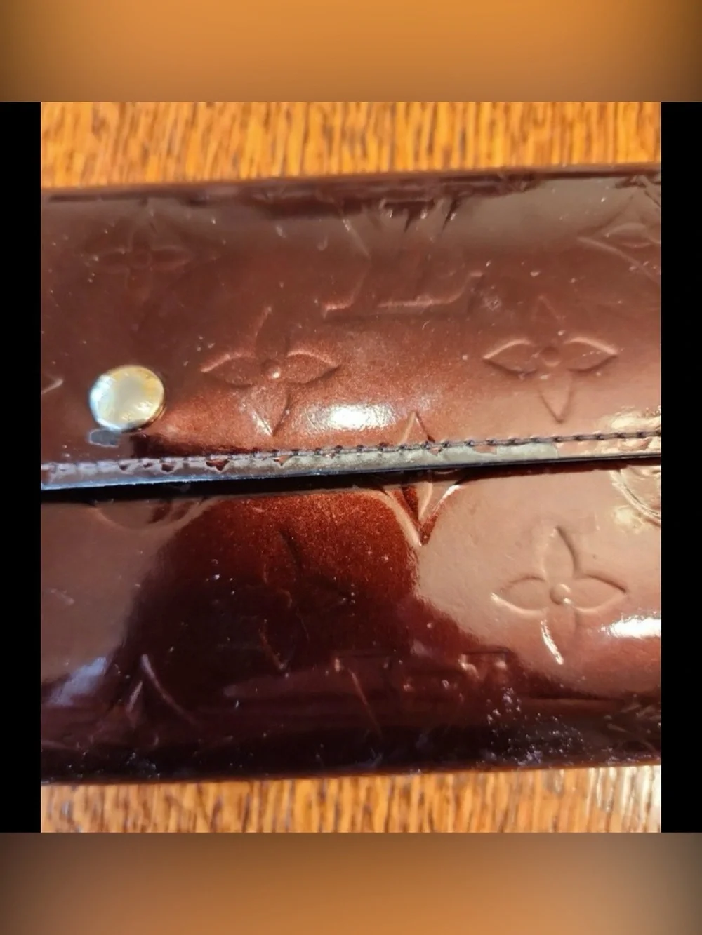 Louis Vuitton Embossed Patent Leather Long Wallet in Dark Brown
